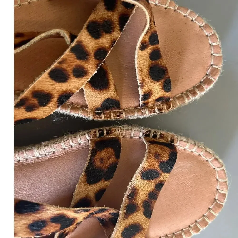 Madewell Espadrille Sandals 8‎ Brown Leopard Calf Hair Platform AM193 Boho Chic